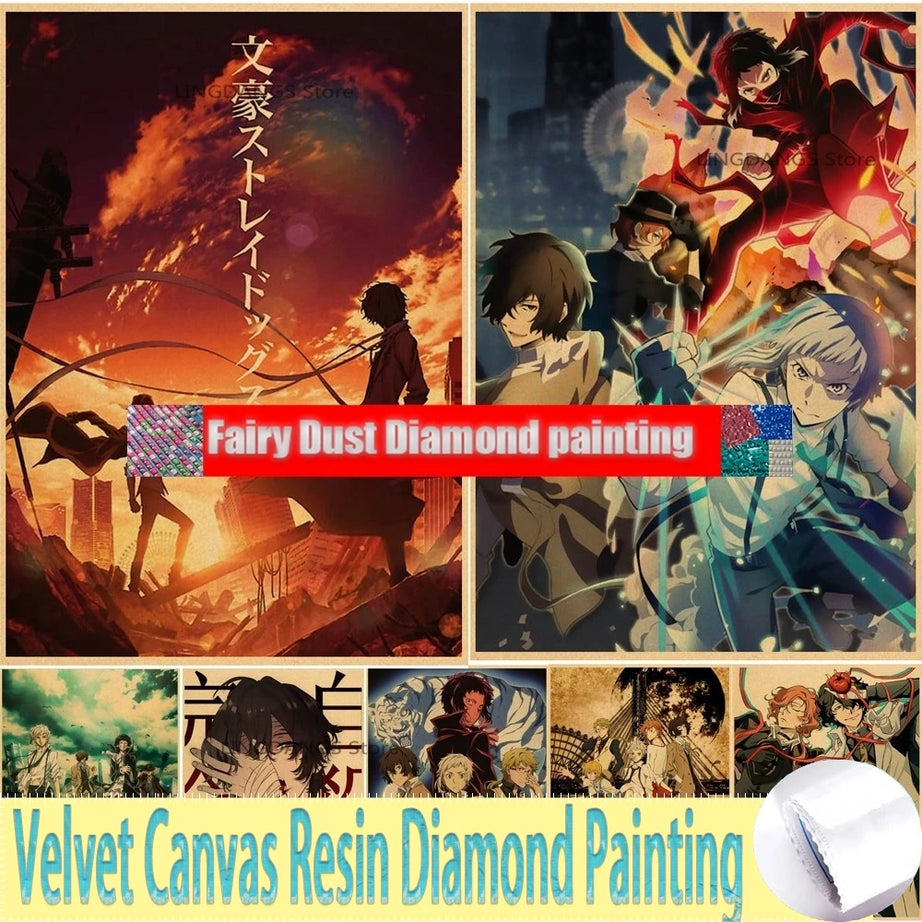 Bungou Stray Dogs Anime Poster 5d Diamond Mosaic Embroidery Cross Stitch Kit 5d Fairy Dust Resin Diamond Painting