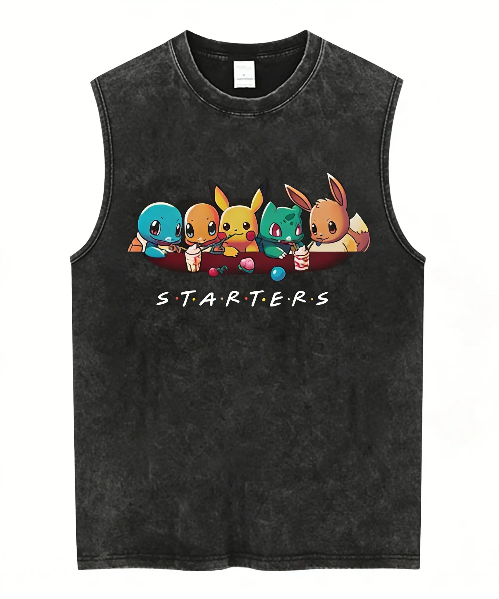 Vintage Washed Gym Vest Man T Shirt Pokemon Print Y2k Summer Sleeveless Shirt Print Streetwear Loose Casual Men's Tank Top
