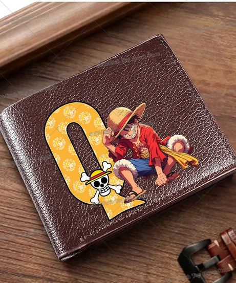Anime Luffy Men Pu Wallet One Piece Letter A-Z Foldable Short Wallet Man Portable Credit ID Card Holder Male Pocket Coin Purse