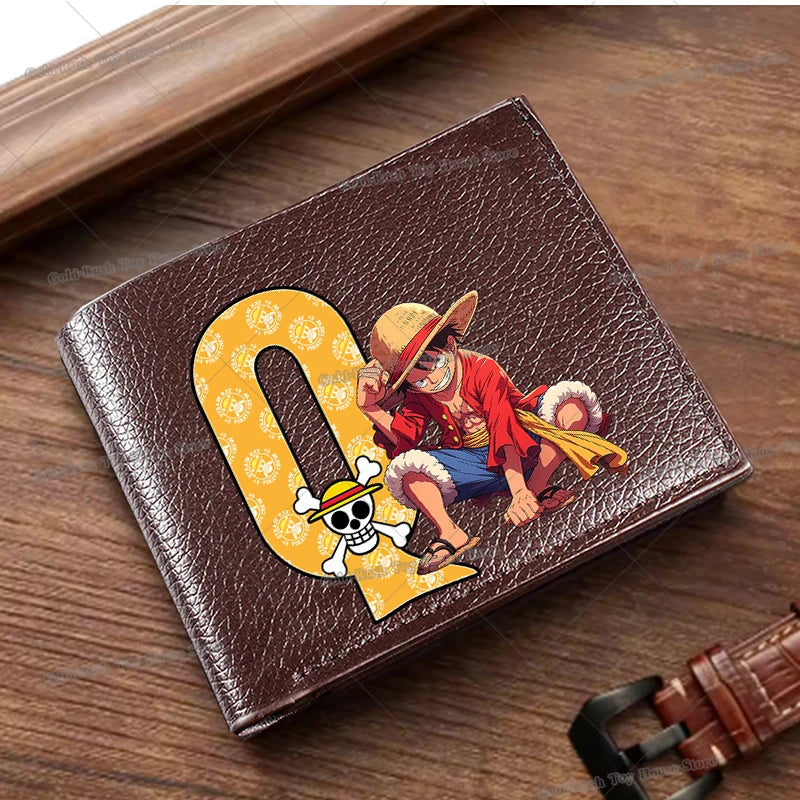Anime Luffy Men Pu Wallet One Piece Letter A-Z Foldable Short Wallet Man Portable Credit ID Card Holder Male Pocket Coin Purse