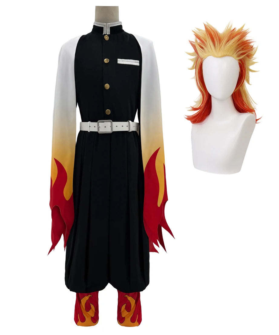 Anime Rengoku Kyoujurou Cosplay Costume Wig Haori Embroidery Top Elastic Pants Belt Convention Halloween Christmas