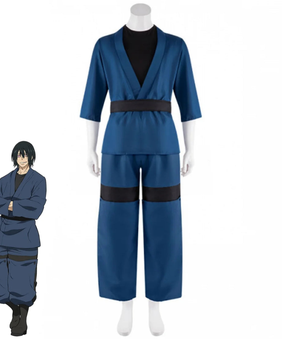 Anime Fire Force Shinmon Benimaru Cosplay Costume Blue Japanese Practice Uniform Tops Wig Adult Man Halloween Carnival Suit