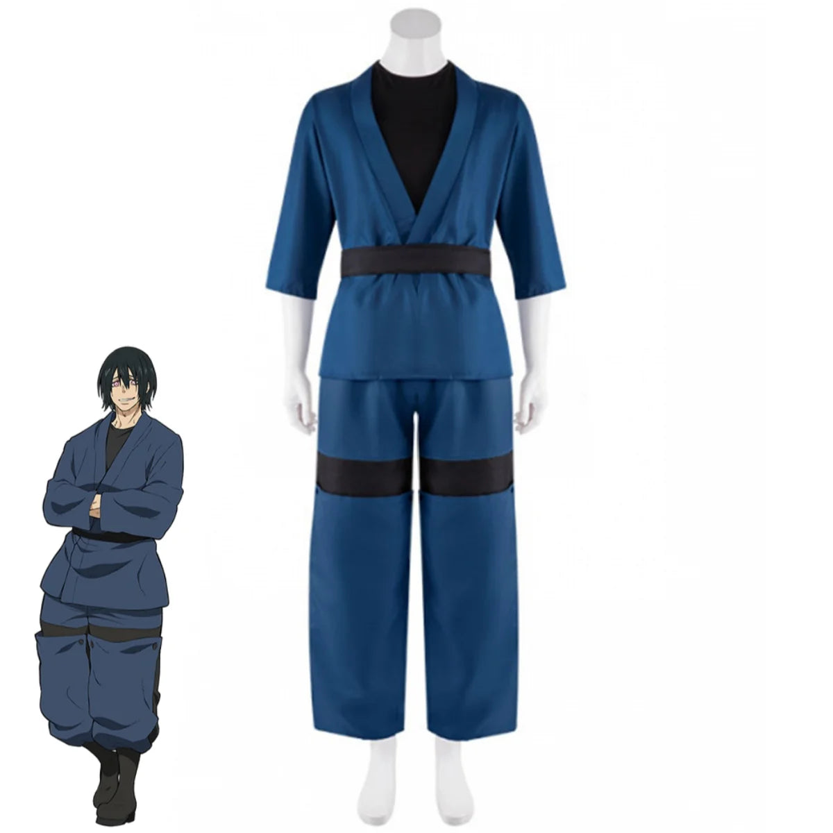 Anime Fire Force Shinmon Benimaru Cosplay Costume Blue Japanese Practice Uniform Tops Wig Adult Man Halloween Carnival Suit