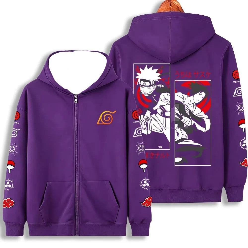 2026 Naruto Team 7 Zip-Up Hoodie – Konoha Symbol Double-Sided Print Streetwear Jacket 3