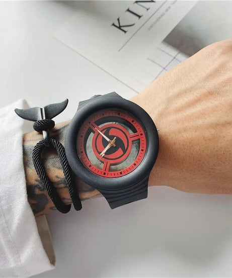 Naruto Sasuke Watch Men Anime Sharingan Fashion Simple Casual Watch Student Mechanical Sports Wristwatch Plastic Watch Band Gift