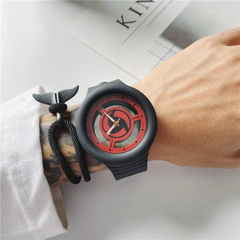 Naruto Sasuke Watch Men Anime Sharingan Fashion Simple Casual Watch Student Mechanical Sports Wristwatch Plastic Watch Band Gift