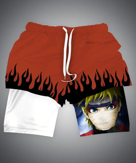 One Piece x Naruto x Dragon Ball 2-in-1 Men’s Gym Shorts – Quick-Dry & Breathable Sportswear