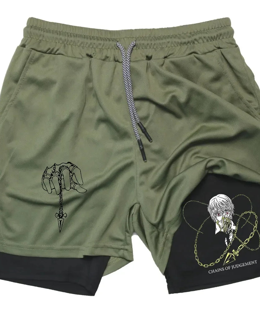 Kurapika Anime 2-in-1 Gym Shorts – Breathable Compression Sportwear