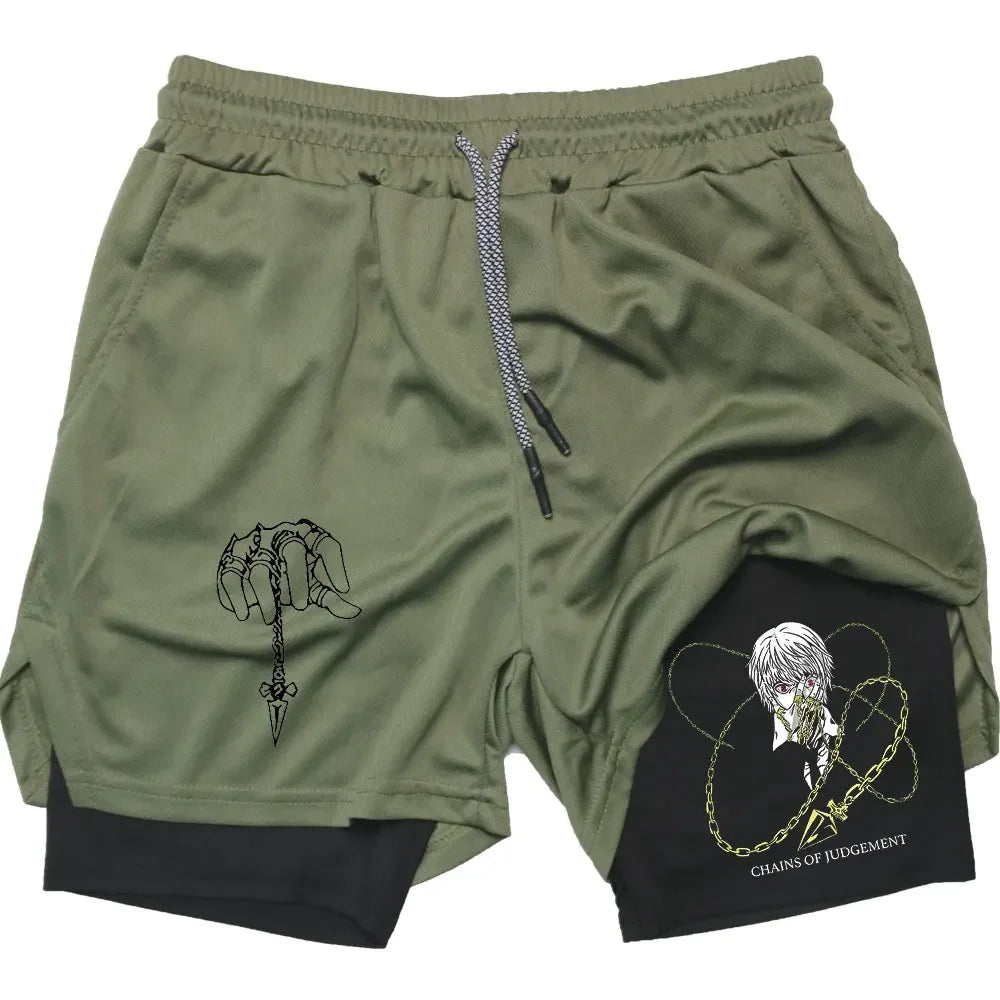 Kurapika Anime 2-in-1 Gym Shorts – Breathable Compression Sportwear