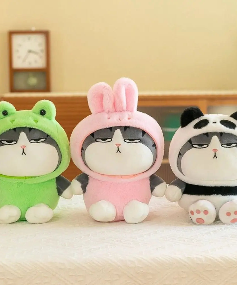 22/40cm Tabby Cat Doll Plush Toy Small Hooded Dressed Panda Frog Bunny Plushie Peluche Cosplay Animal Kids