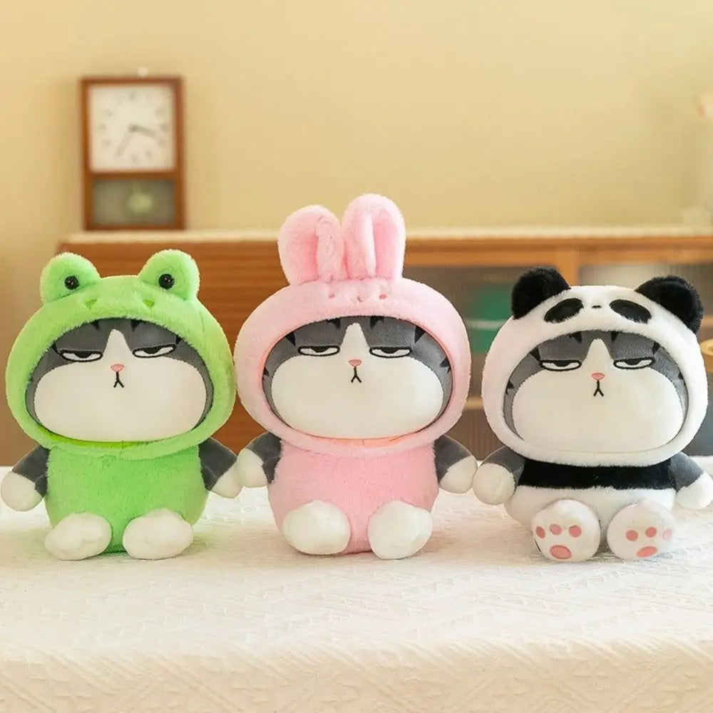 22/40cm Tabby Cat Doll Plush Toy Small Hooded Dressed Panda Frog Bunny Plushie Peluche Cosplay Animal Kids
