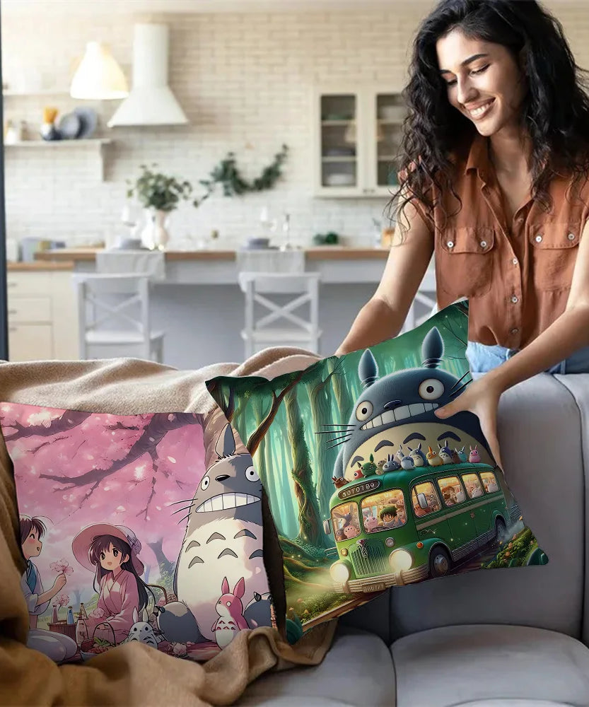 Anime T-TotoroS Kawaii Pillow Covers Cartoon Sofa Decorative Home Double-sided Printing Short Plush Cute Cushion Cover
