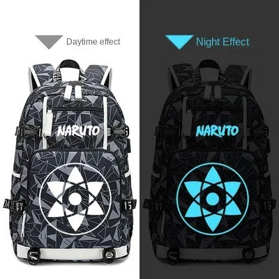 Naruto Sasuke Children Backpack School Bags Waterproof for Boy Girls Anime Luminous Kids SchoolBag USB Charging Book Bag