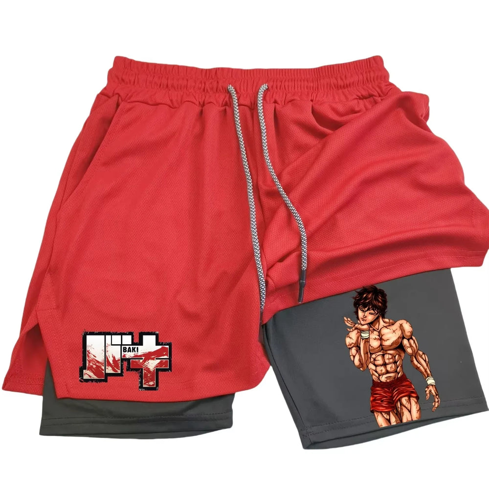 Baki Hanma Anime Men's 2-in-1 Gym Shorts – Quick-Dry Mesh Fitness Activewear