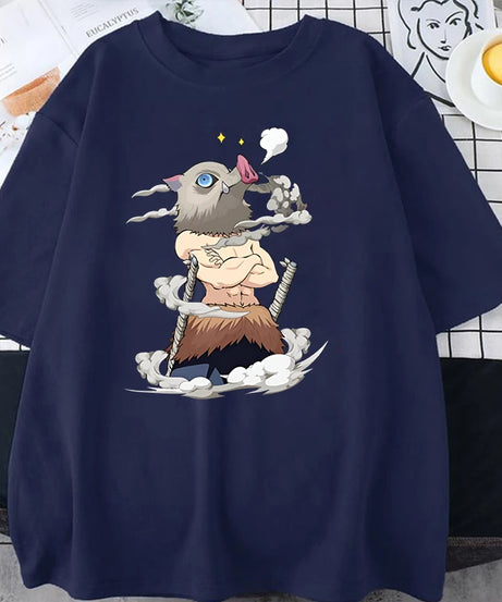 Hot Anime Hashibira Inosuke Graphic Short Sleeve T-shirts for Women Men Shirts Loose T-shirt Casual Summer Oversized T-shirts
