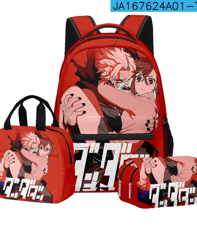 Luxury Popular Novelty DANDADAN 3D Printed 3pcs/Set student School Bags Travel Notebook Backpack Lunch bag Pencil Case