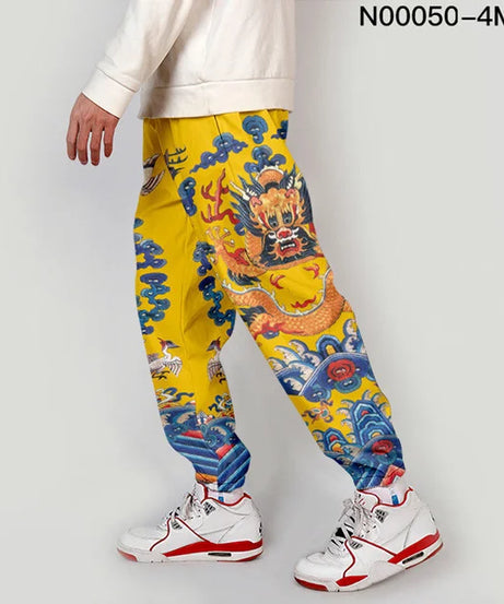 Kanagawa Wave Dragon Sweatpants Women/Men Smooth Satin Joggers Spring High Street Anime Trousers Fashion Pants