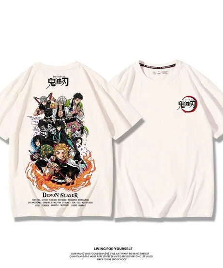 Demon Slayer Anime Tanjirou Nezuko Zenitsu Giyuu Printed Cotton Short Sleeve Summer Men's Outdoor Casual Streetwear Gift