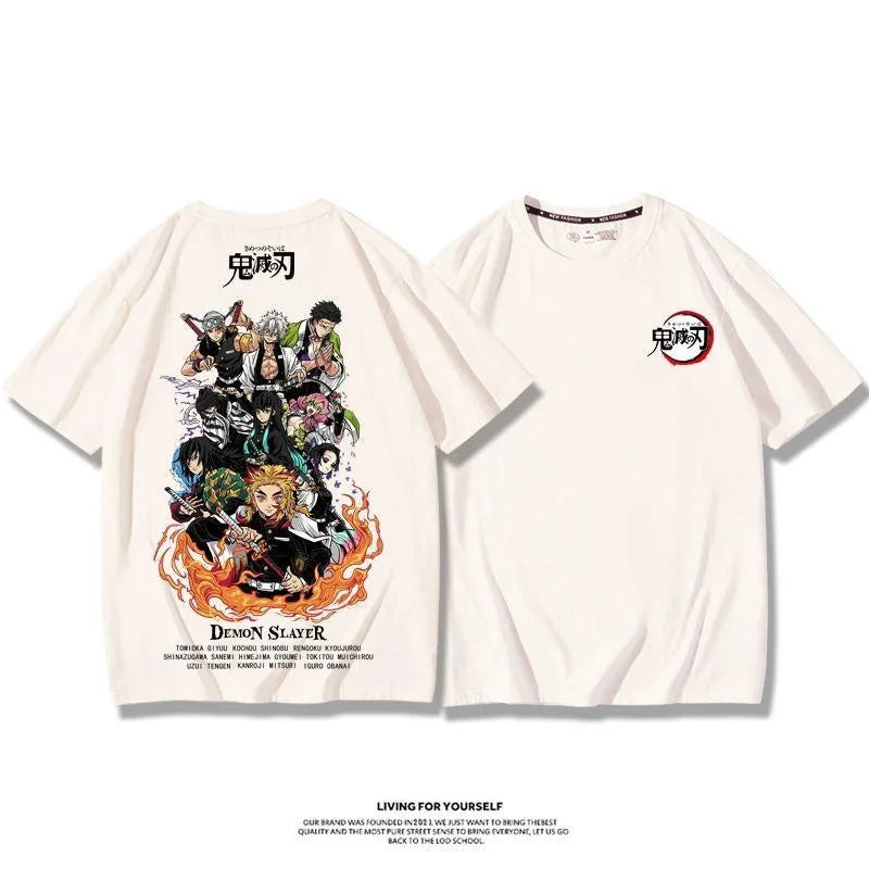 Demon Slayer Anime Tanjirou Nezuko Zenitsu Giyuu Printed Cotton Short Sleeve Summer Men's Outdoor Casual Streetwear Gift