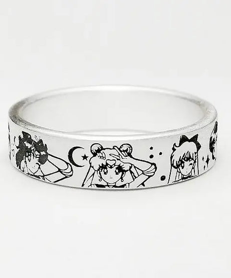 Sailor Moon Action anime cartoon peripheral silver ring Kawaii Moon Hare Shui Bingyue decoration cute girl heart girlfriend gift