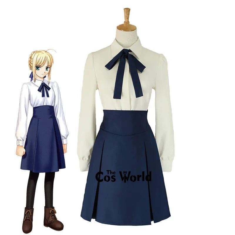 Fate Saber Altria Pendragon School Uniform Outfits Customize Anime Game Cosplay Costumes