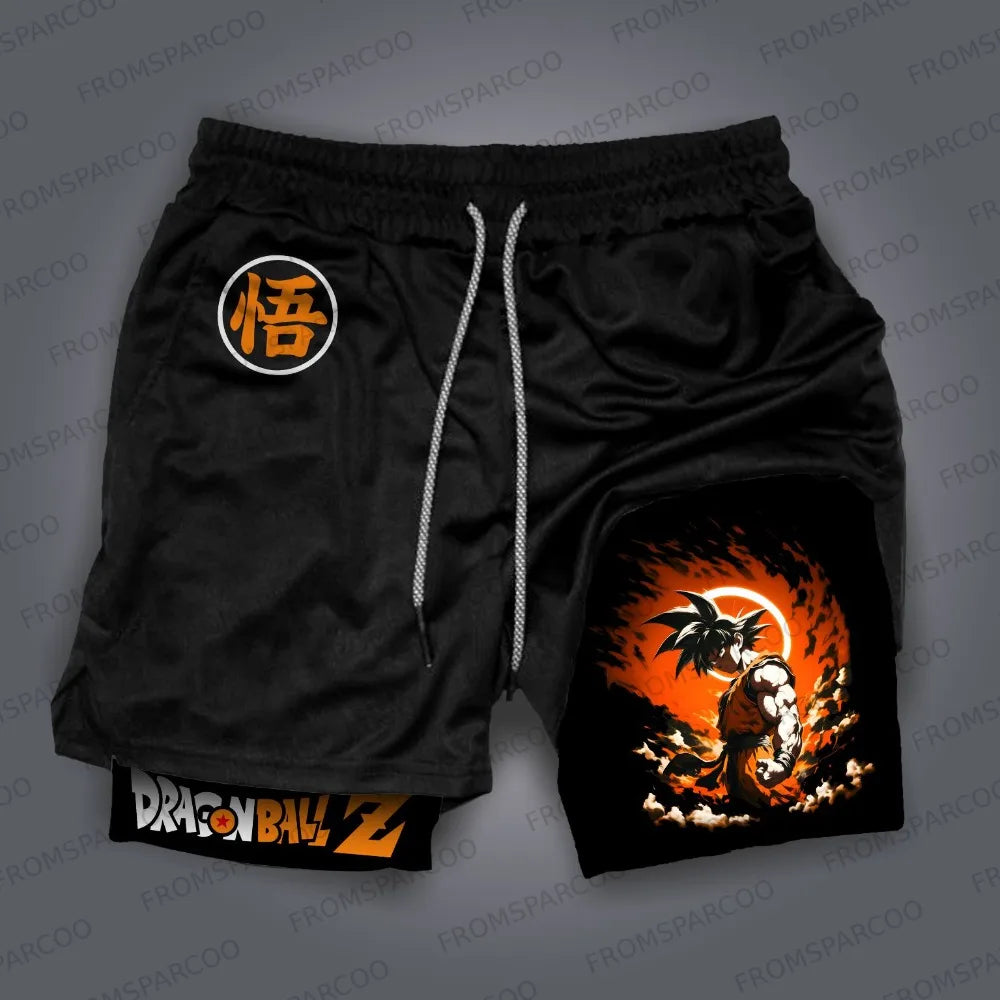 Retro Dragon Ball Shorts Wukong Art Official Men's Quick Drying Pants Summer Fashion Sports Double Layer Pants Y2K