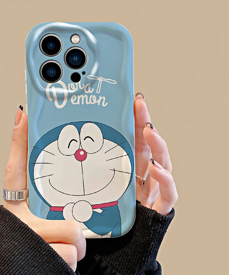 Doraemon Soft Silicone Wavy Case – Cute Cartoon iPhone 6–15 Pro Max Cover