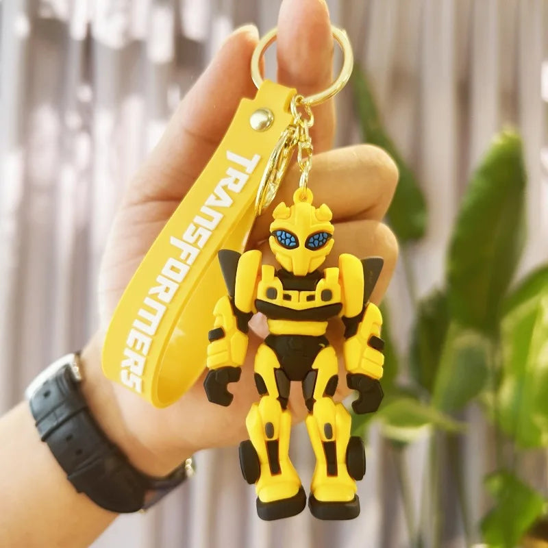 Cute Transformation Creative Peripheral Keychains 3D PVC Pendant Bumblebee Optimus Prime Bag Car Soft Rubber Figure Toy Keychain
