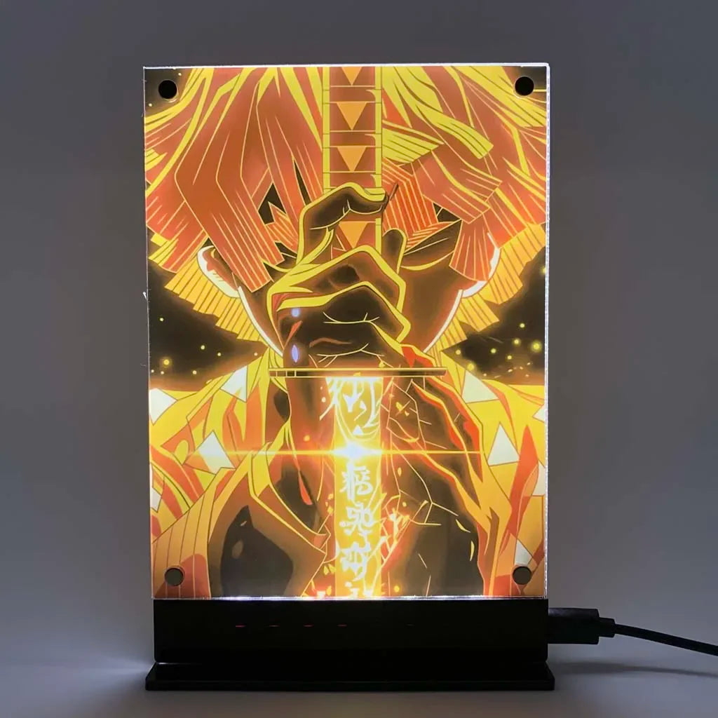 Led Backlit Poster Demon Slayer Anime Night Light Zenitsu Agatsuma for Bedroom Game Decor Table Lamps Led Sign Kimetsu no Yaiba