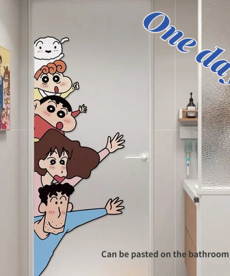 Ins style Crayon Shin chan Wall Stickers Cute and Funny Anime Glass Window Stickers Shop Decoration Door Stickers