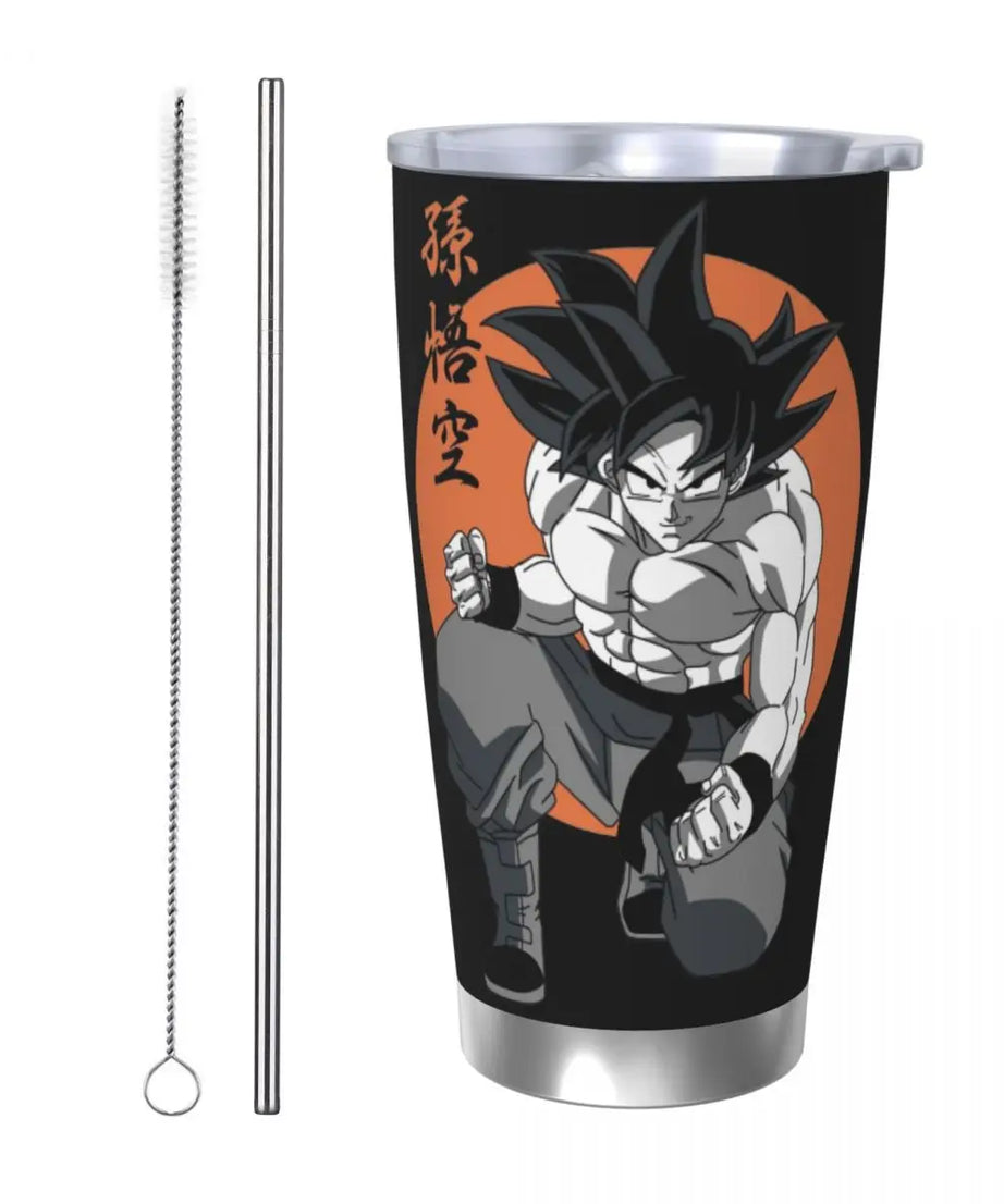 Son Goku & Vegeta DBZ Stainless Steel Tumbler – Double Wall Hot & Cold Cup with Straw