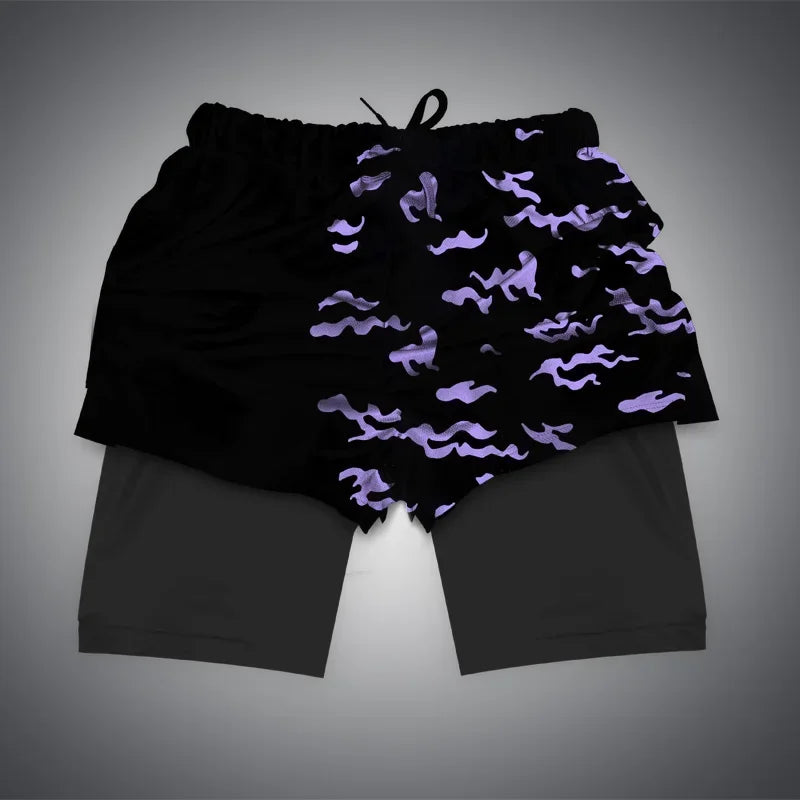 One Piece x Naruto x Dragon Ball 2-in-1 Men’s Gym Shorts – Quick-Dry & Breathable Sportswear