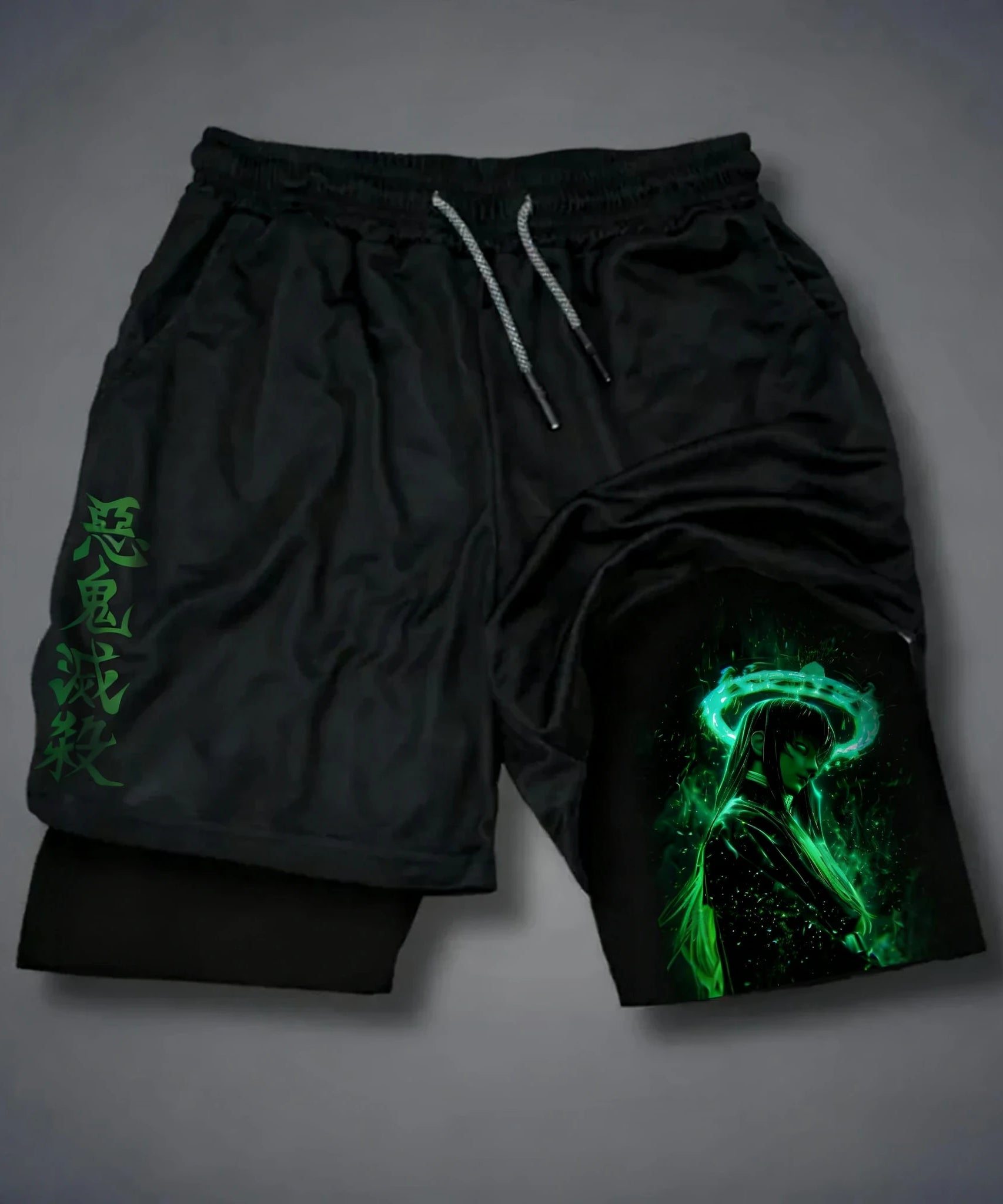 Demon Slayer Anime New Printed 2-in-1 Sports Shorts Summer Street Fashion Fitness Swimming Hiking Double Layer Shorts