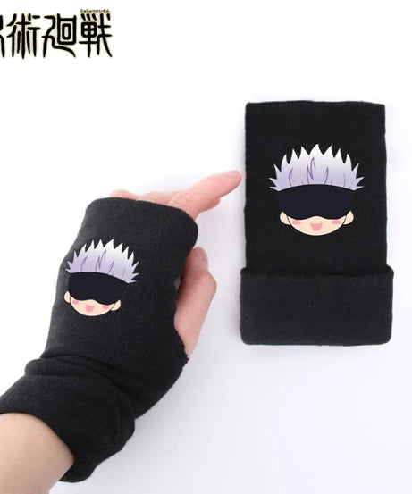 New Style Anime Jujutsu Kaisen Itadori Yuji Fushiguro Megumi Gojo Satoru Warm and Fleece Half Finger Gloves for Men and Women