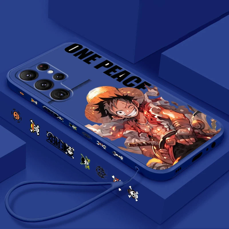 Comics One Piece Luffy For Samsung Galaxy S25 S24 S23 S22 S21 S20 Plus Ultra FE 5G Liquid Left Rope Cover Phone Case
