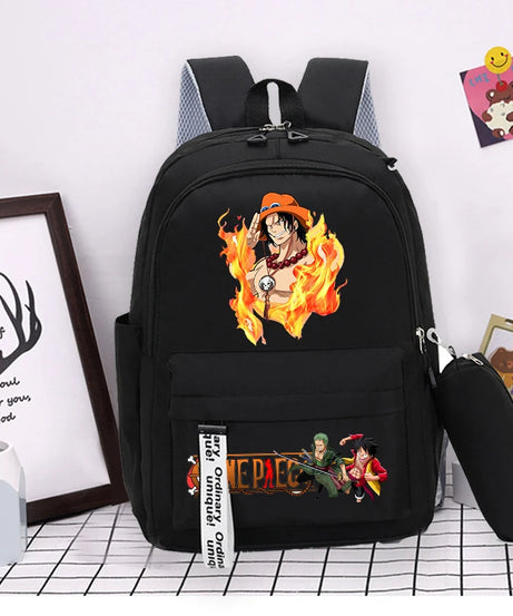 One Piece Luffy Zoro Backpack Kits Boy Student Usopp Chopper Anime Knapsack with Pencilcase Rucksack High-capacity Schoolbag