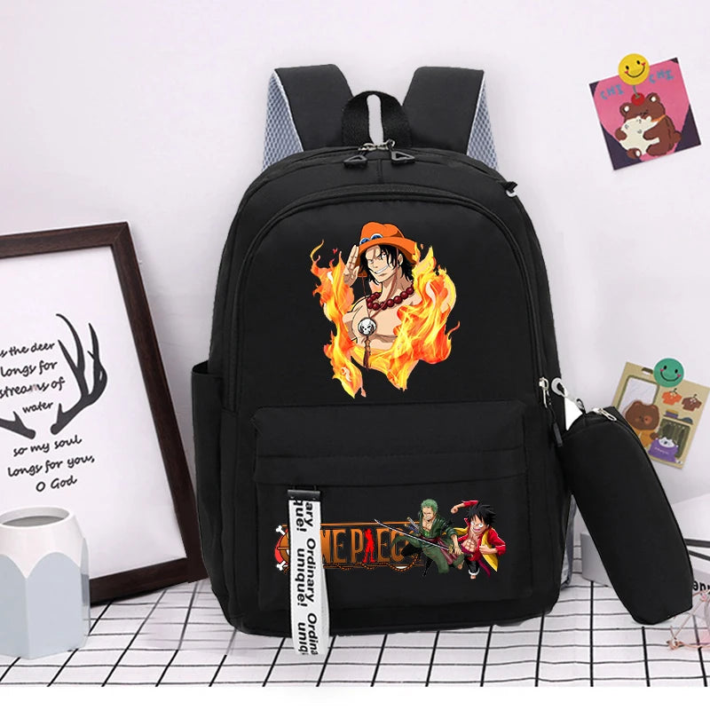 One Piece Luffy Zoro Backpack Kits Boy Student Usopp Chopper Anime Knapsack with Pencilcase Rucksack High-capacity Schoolbag