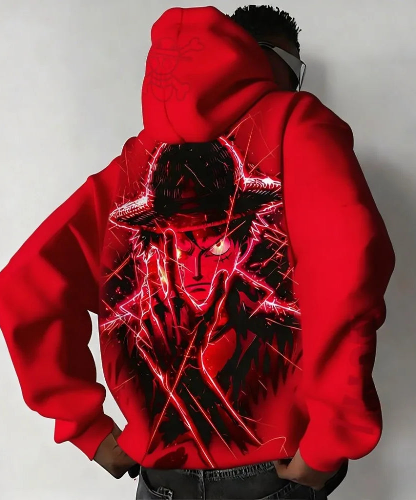 One Piece Luffy Autumn/Winter New Hoodie Men's Street Anime Printed Loose Casual American Hip Hop Parent Child Sweater Top