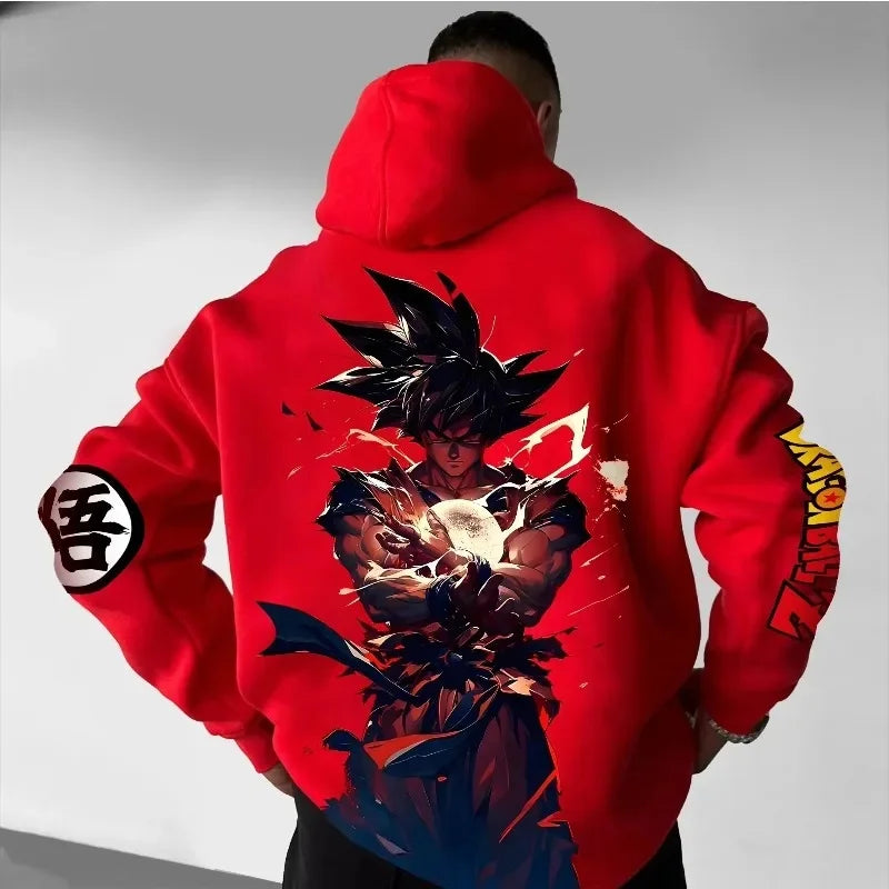 Dragon Ball Goku Printed Loose Hoodie – Y2K Red Graphic Streetwear Pullover 4