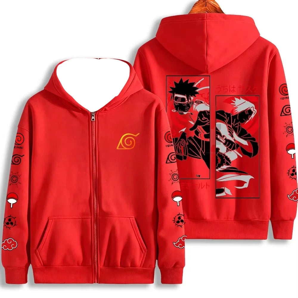 2026 Naruto Team 7 Zip-Up Hoodie – Konoha Symbol Double-Sided Print Streetwear Jacket 7