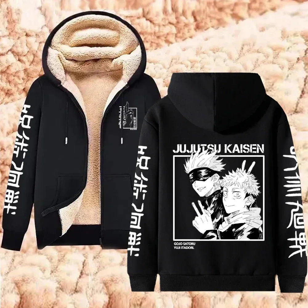 Jujutsu Kaisen Gojo Satoru Lamb Wool Warm Zip-Up Hoodie – Thicken Anime Jacket 8