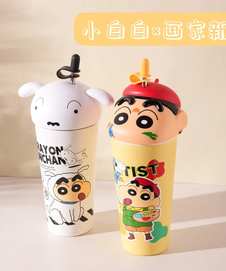 Crayon Shin-Chan Kawaii Stainless Steel Thermos – 600ml Straw Mug for Girls