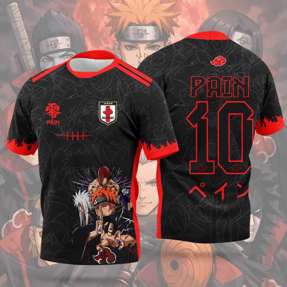 Anime Naruto Akatsuki Jersey T-Shirt – Pain & Itachi Printed Sports Tee for Men & Women 3