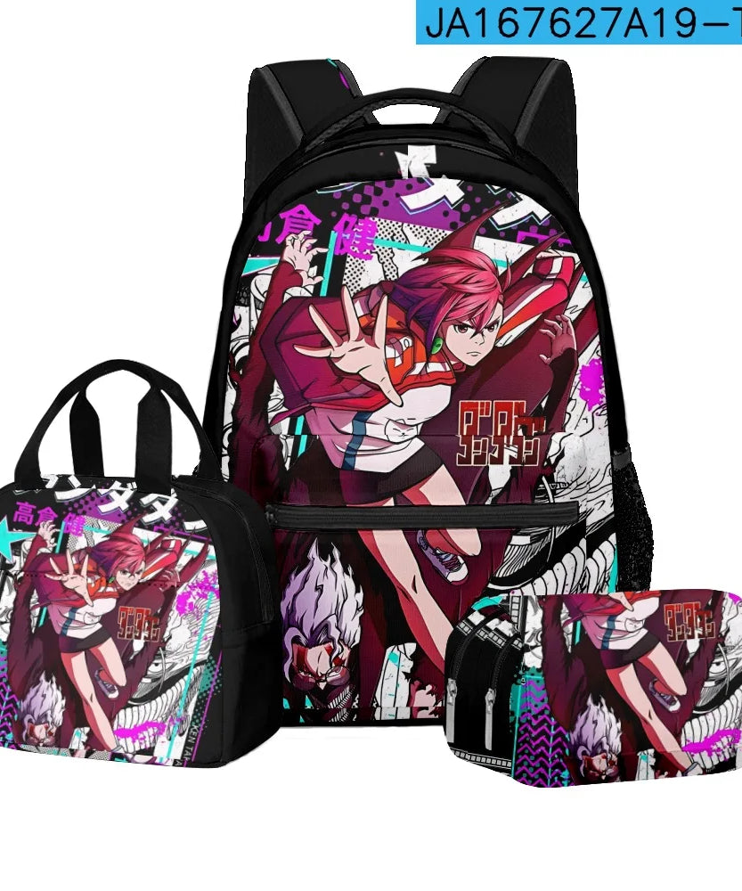 Luxury Popular Novelty DANDADAN 3D Printed 3pcs/Set student School Bags Travel Notebook Backpack Lunch bag Pencil Case