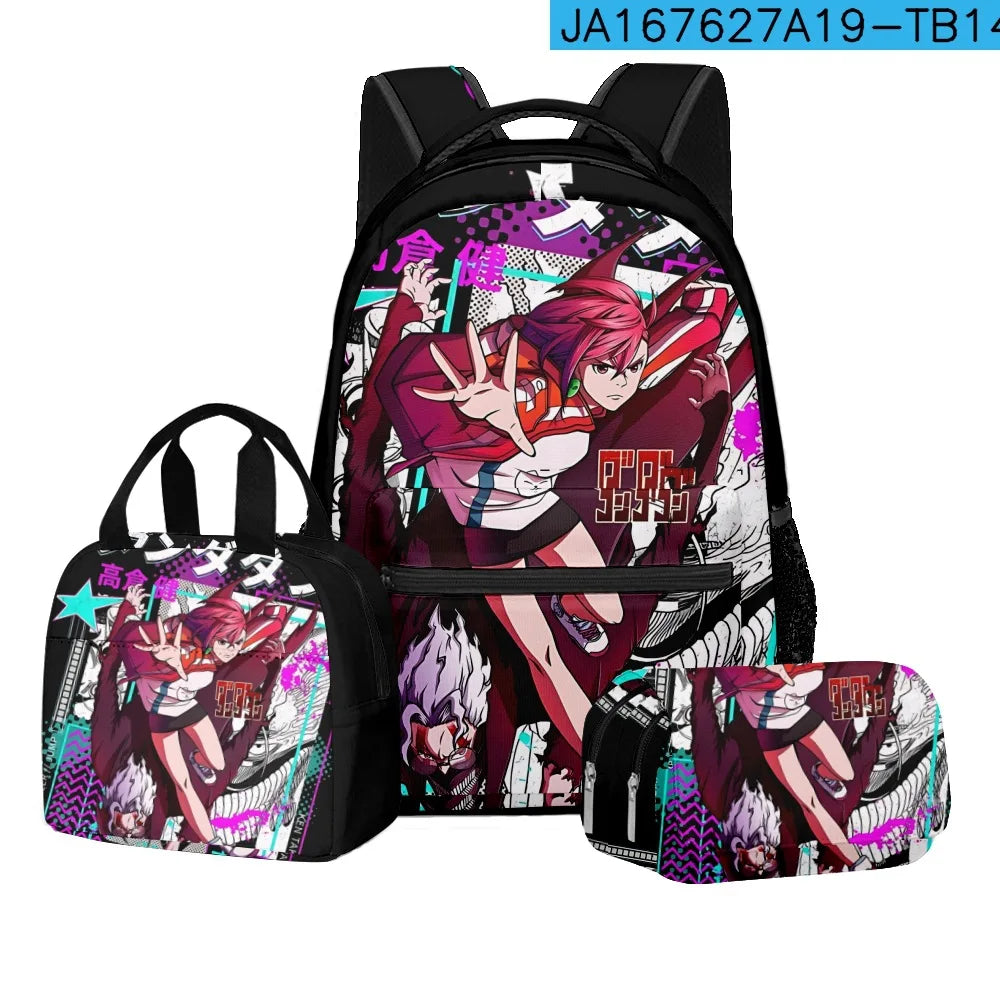 Luxury Popular Novelty DANDADAN 3D Printed 3pcs/Set student School Bags Travel Notebook Backpack Lunch bag Pencil Case