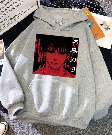 Fashion Unisex Hoodies Anime Fushiguro Toji Printed Hooded Seatshirts Streetwear Casual Pullover Tops
