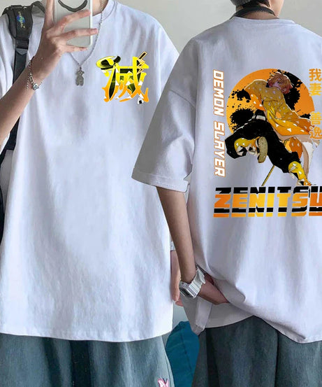 Hot Anime Agatsuma Zenitsu Print T-shirt Summer Casual Loose Personality T Shirt Women Men Harajuku Shirts