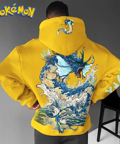 Pokémon Men's Hoodie Autumn/Winter Anime Gyarados Cool Print Loose Street Casual Daily Wear Original Jumper Top