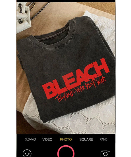 Anime Tshirts Men Women Bleach Zaraki Kenpachi Printed Acid T-Shirt Cotton Graphic Punk Harajuku Tees Men's Clothing