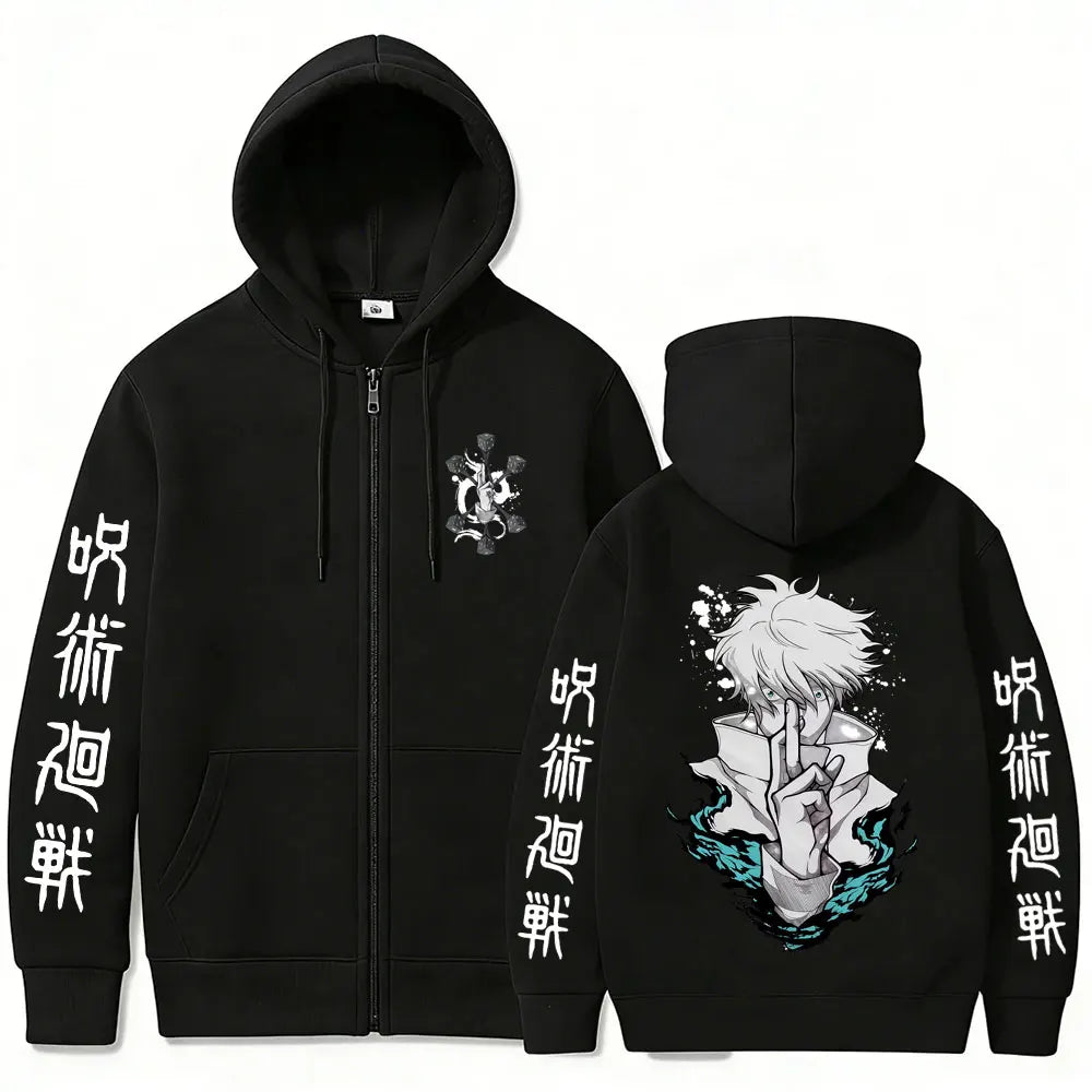Anime Jujutsu Kaisen Gojo Satoru Zip-Up Hoodie – Unisex Oversized Cosplay Jacket 2